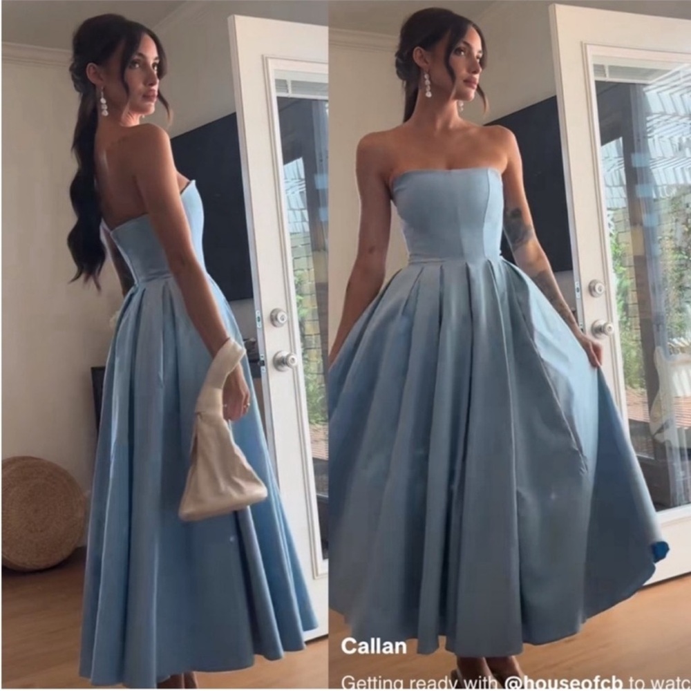 HOUSE OF CB "Audrey" Tuscan Blue Strapless Midi Sundress NWOT